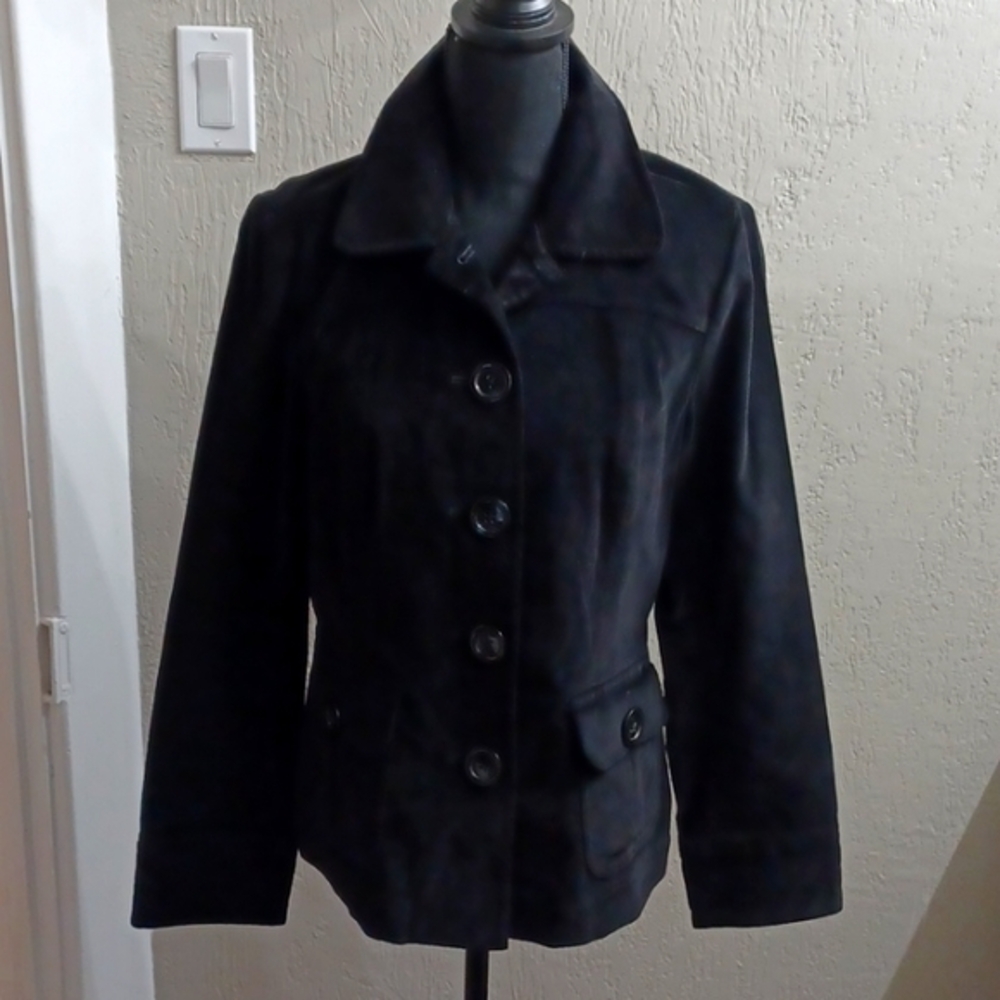 Talbots Black Velvet Button Front Blazer Jacket